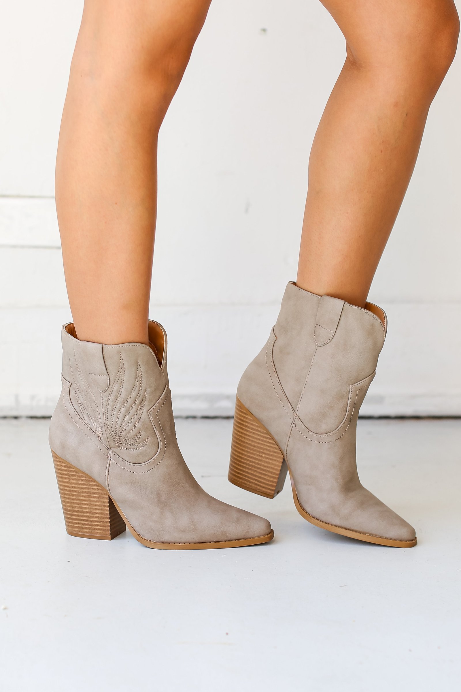 Take A Look Taupe Western Booties