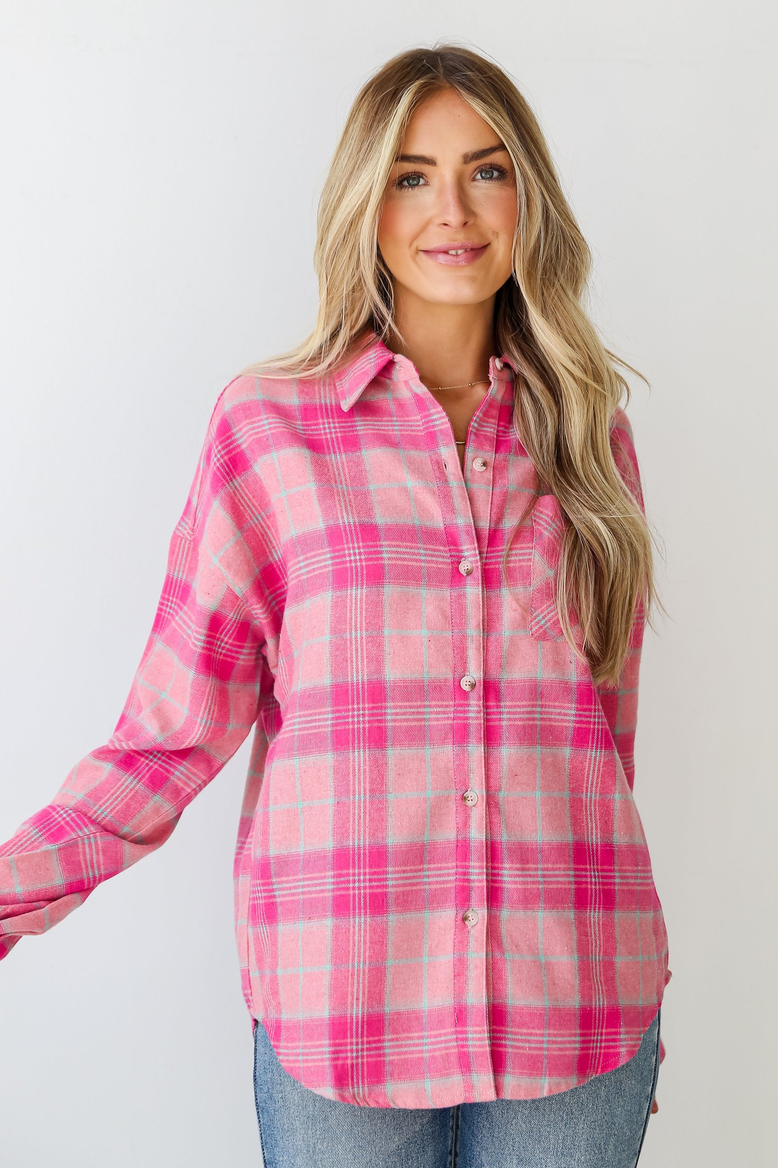 Fall Behavior Pink Plaid Oversized Flannel