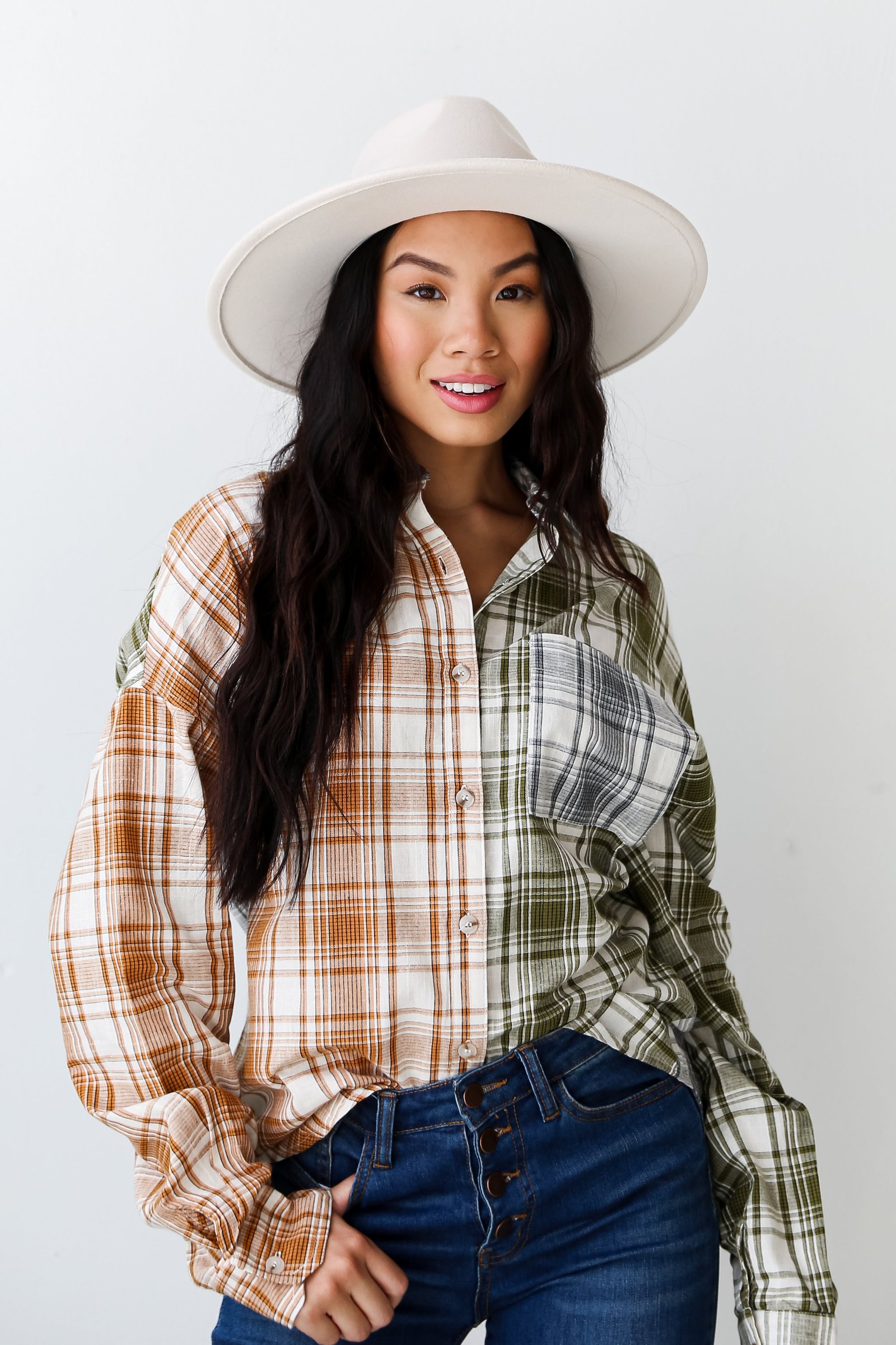 Cute Overload Green Color Block Plaid Flannel