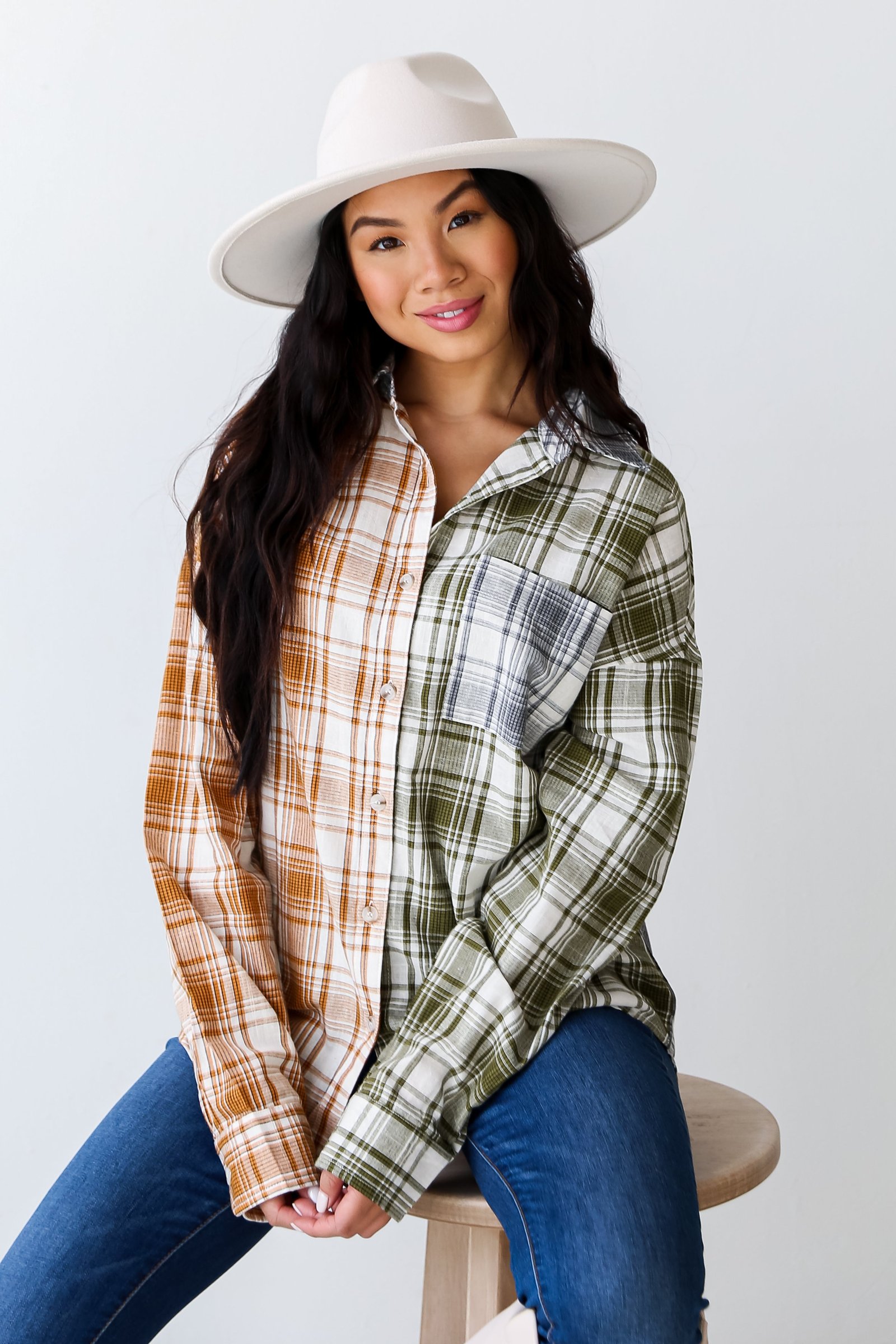 Cute Overload Green Color Block Plaid Flannel