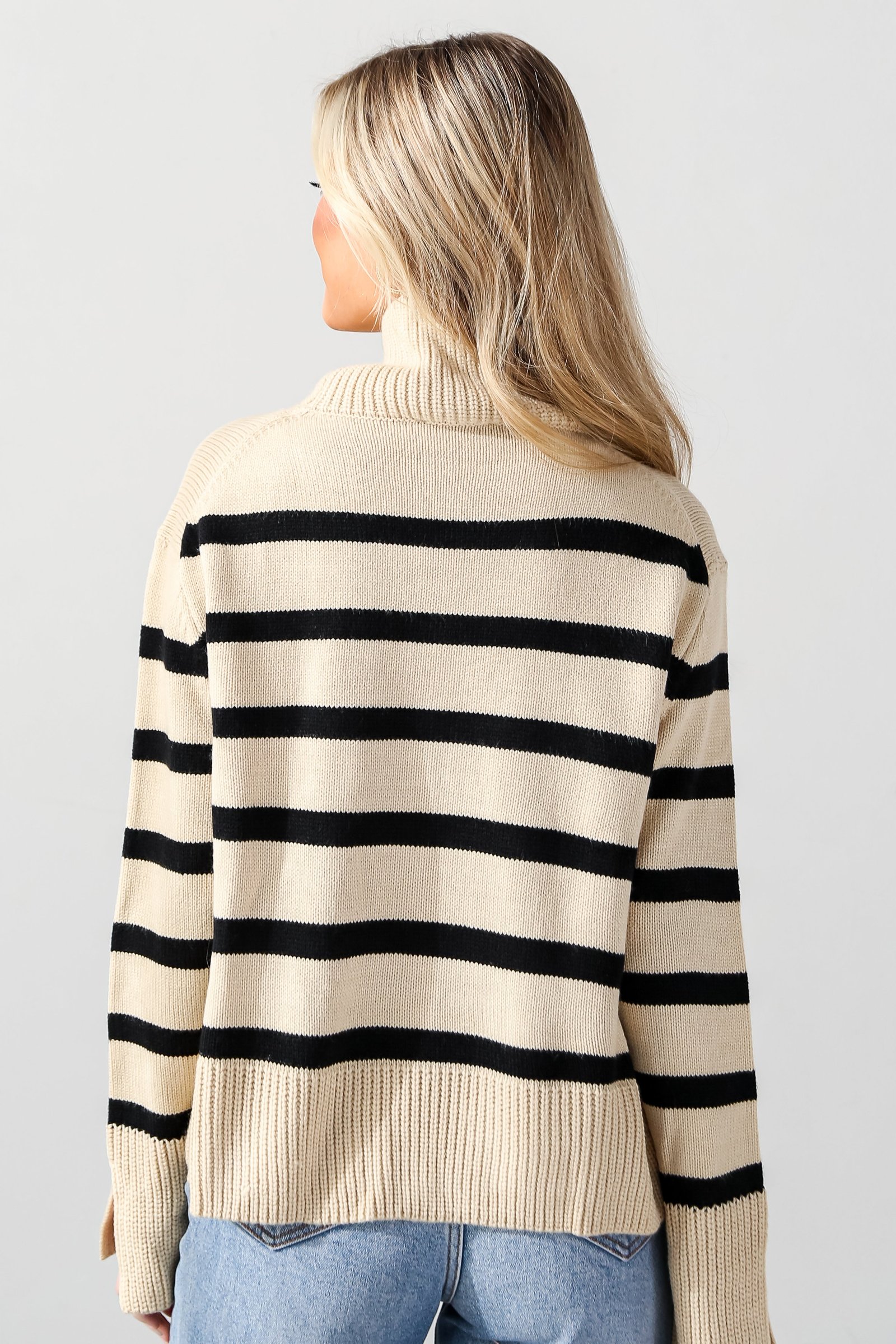 Signature Stunner Taupe Striped Turtleneck Sweater